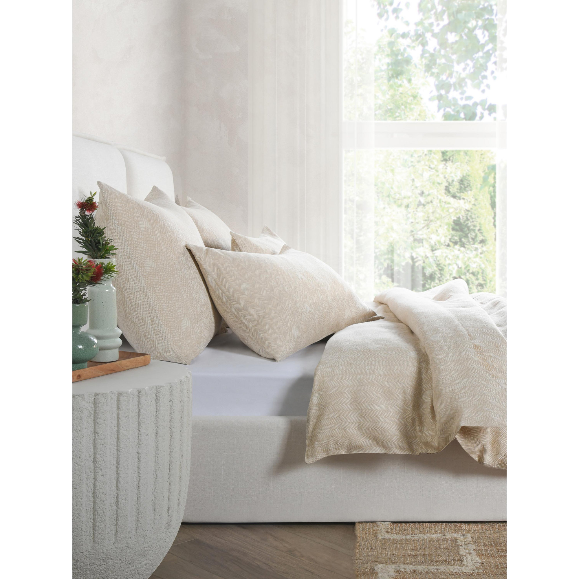 Tasmin 100% Cotton Embroidered Duvet, Queen Duvet Cover, Beige