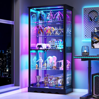 5-Tier Glass Display Cabinet with Lock, Display Cabinet with Human Sensor Function and Color RGB Lights