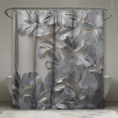 Silver Metallic Leaves Shower Curtains Extra Long