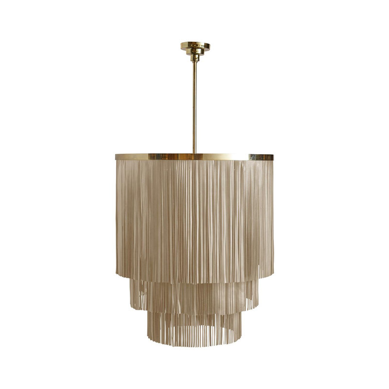 Fringe Leather Chandelier w/ Solid Accents, Brass, 30" H x 26" W x 26" D, 4