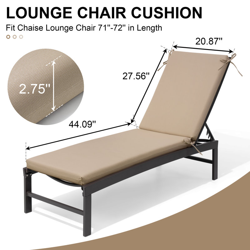 Ensemble de coussins de chaise longue d'extérieur 21 po x l 72 po x P 2,75 po, Beige, 1