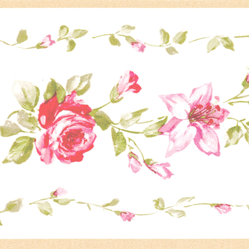 Papier peint bordure rose rouge 15 pi x 4 po Heilyn, Turquoise / crème / rouge