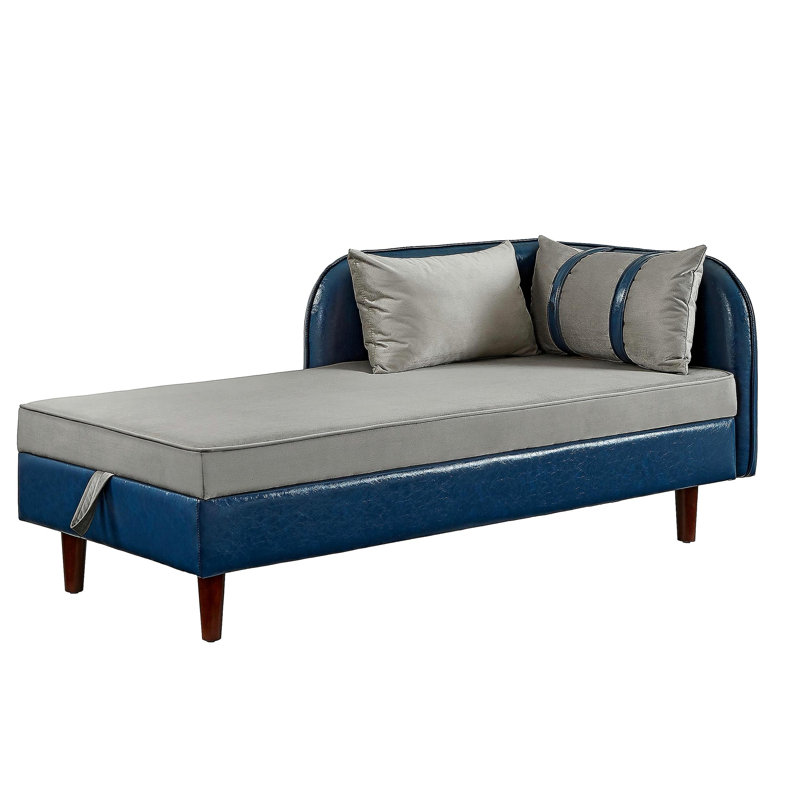 Canapé de rangement 65 po en polyuréthane bleu marine et velours gris clair, Bleu/gris