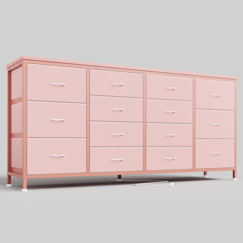 Commode 14 tiroirs, commode blanche 63 po, Rose