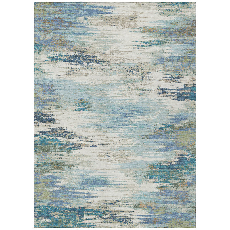 Machine Washable Indoor/Outdoor Chantille ACN2766 Abstract Rug, Blue, 8' x 10'