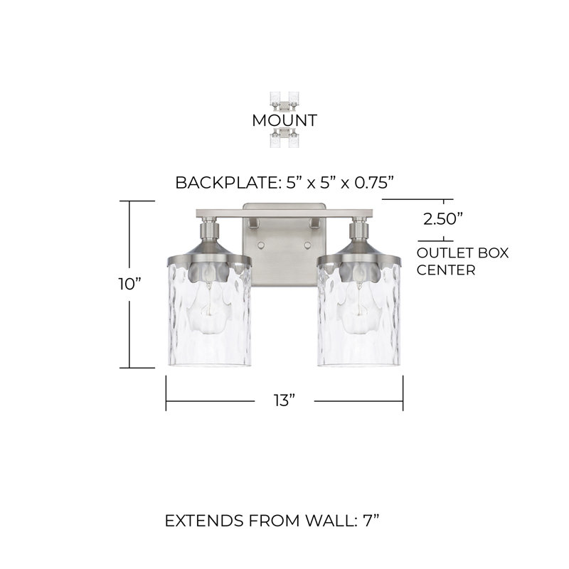 Éclairage pour meuble-lavabo à 3 lumières Baldwin, Nickel brossé, Deux lumières
