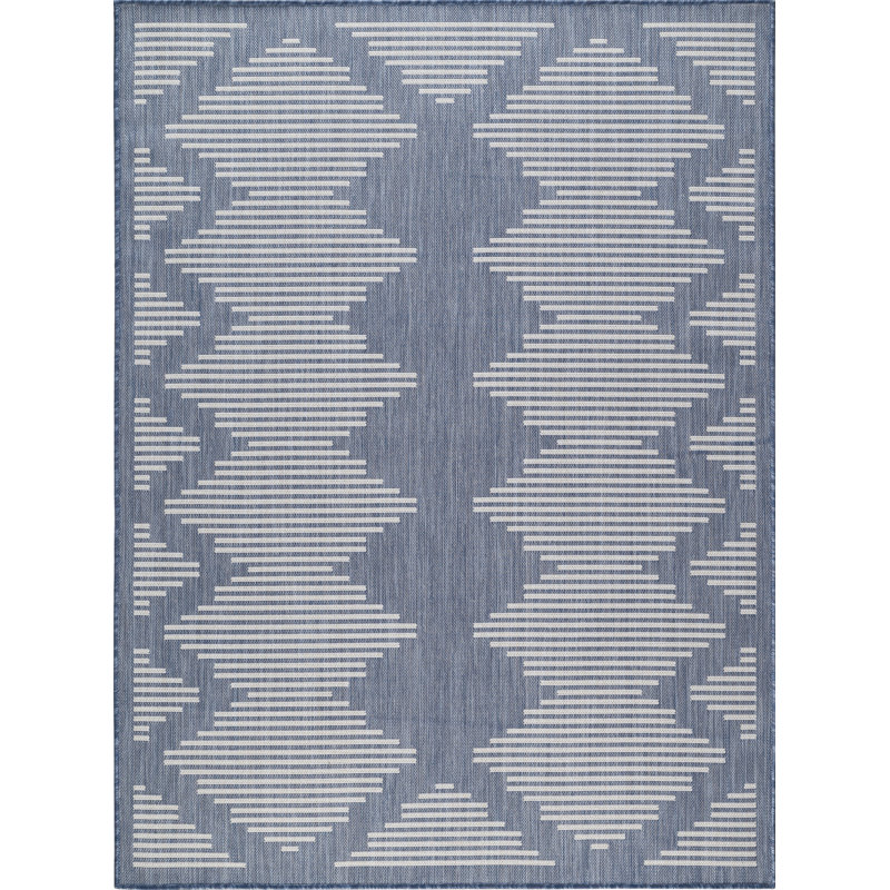Tapis rayé bleu intérieur / extérieur Waikiki, Rectangle 5 pi x 7 pi