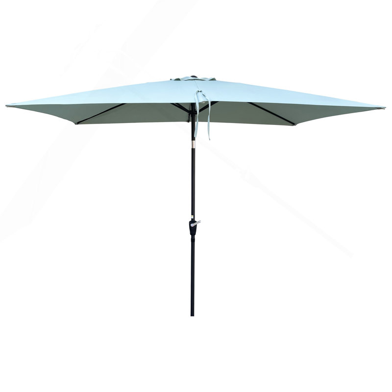 Parasol d'extérieur imperméable 6 x 9 pi avec manivelle et bouton poussoir inclinable sans rabat, Vert