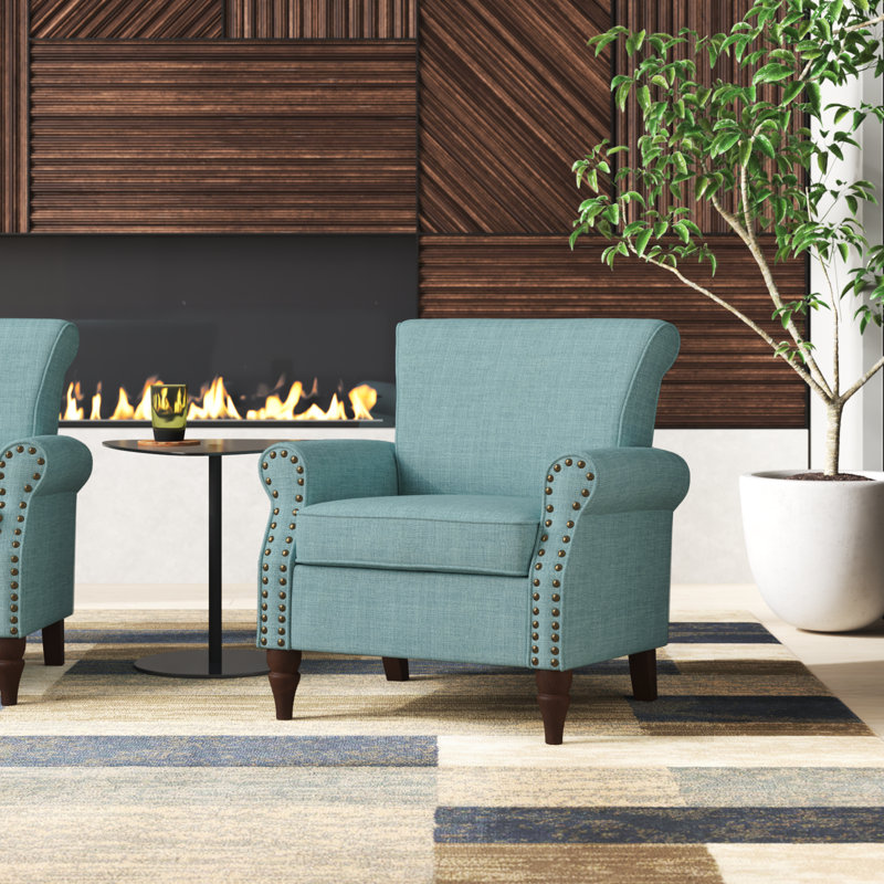 Mooresville Upholstered Armchair with Solid Wood Legs, Blue Polyester