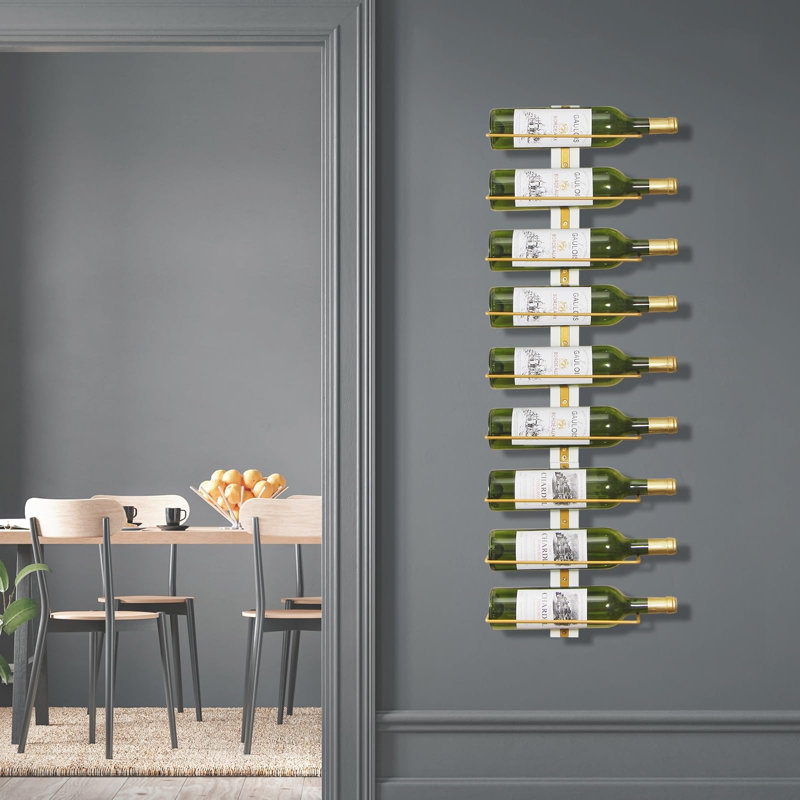 Sherwen 9 Bottle Wall Mounted Wine Bottle Rack, Gold