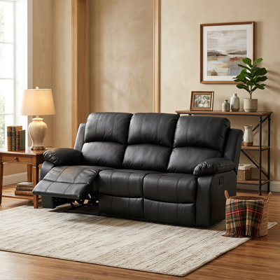 Canapé inclinable électrique noir intelligent, canapé inclinable 3 places en similicuir respirant avec table basse réversible