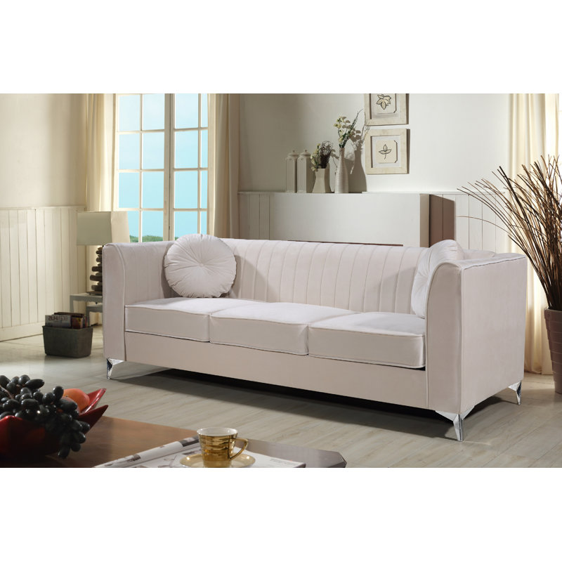 Doucette 86'' Velvet Sofa, Ivory Velvet