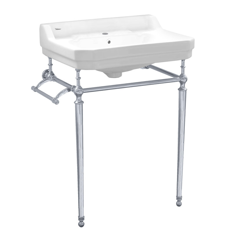 Whitehaus 24" Console with Integrated Rectangular Bowl, Brass Leg Support and Side Towel Bar, Single, White/Chrome