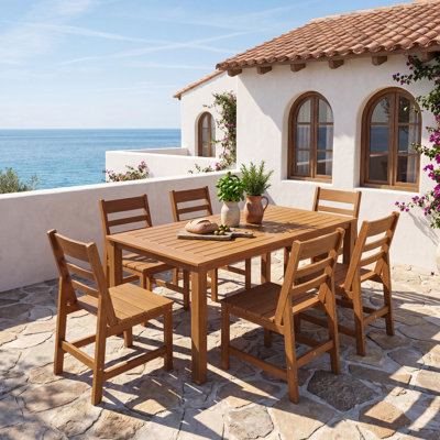 HDPE Outdoor Dining Table Set For 6–8 – All-Weather Patio Furniture With Umbrella Hole & Wood-Look Finish
