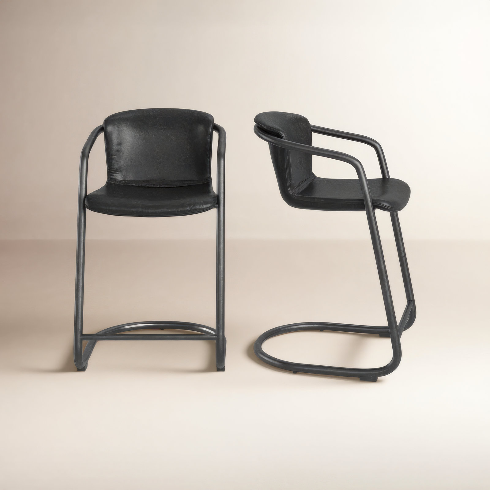 Higbee Genuine Leather Bar & Counter Stool, Bar Stool (29" Seat Height), Black Genuine Leather