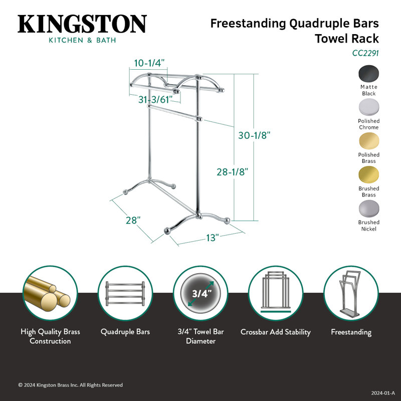 Porte-serviettes sur pied Kingston, Noir mat