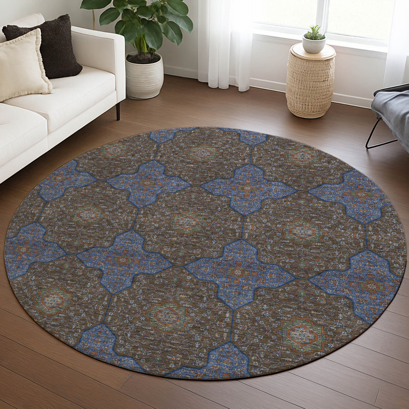 Machine Washable Indoor/Outdoor Chantille ACN2410 Global Rug, Round 8'