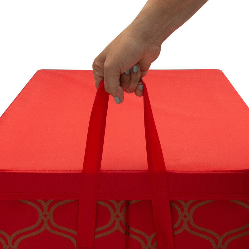 Red and Gold Fabric Collapsible Christmas Ornament Storage Box