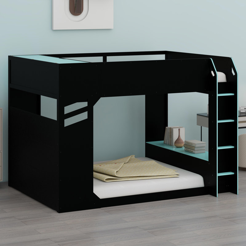 Lit mezzanine avec bureau à hauteur réglable, Bleu