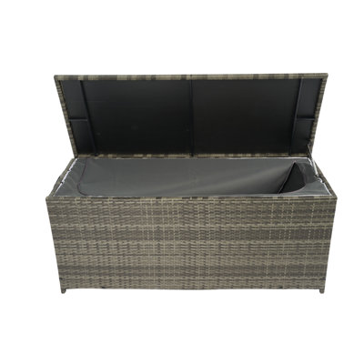 113 Gallon Outdoor Wicker Deck Box with Removable Waterproof Liner and Gas Spring Lid, Patio Storage Box, Grey