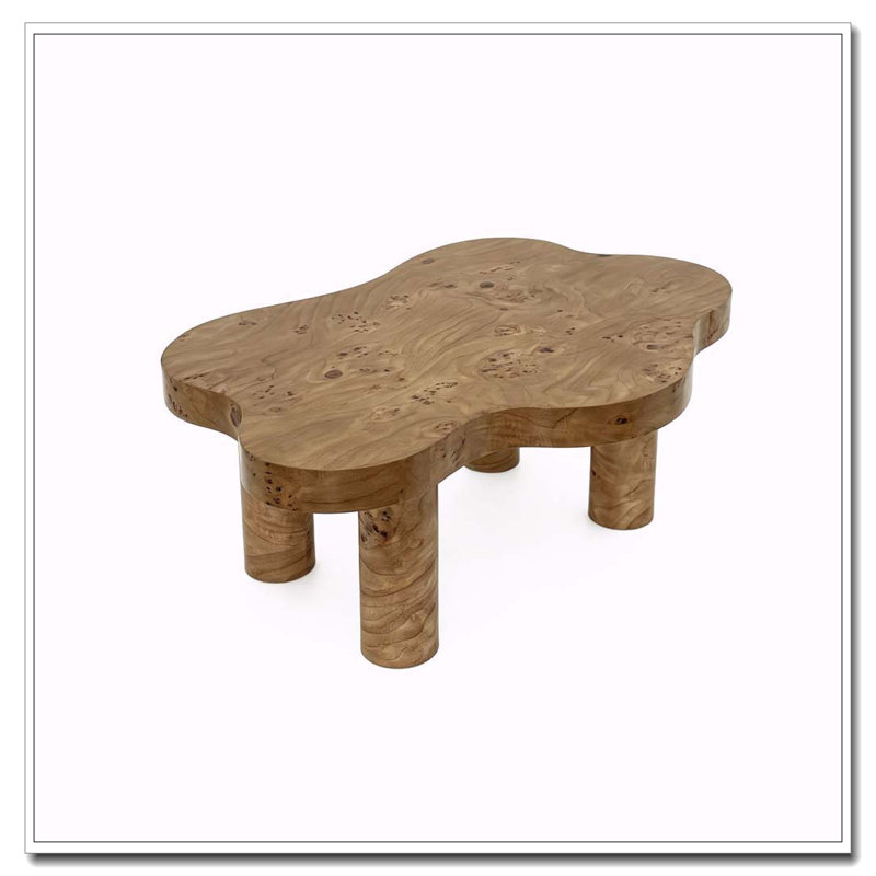 Table basse 40 po en bois avec 4 pieds ronds, petite table basse mignonne et table centrale irrégulière, Bois naturel