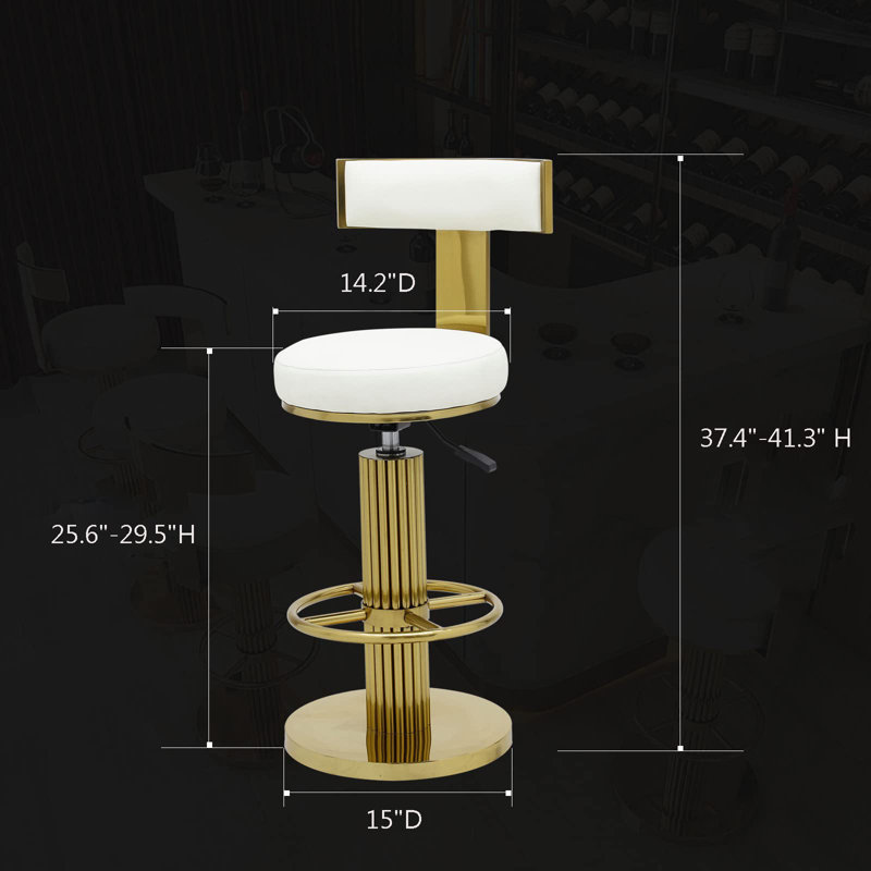 Cravets Stainless Steel Bar Stools with Back Modern Adjustable Barstools Swivel Bar Chairs（1PCS）, White Leather / Gold Base