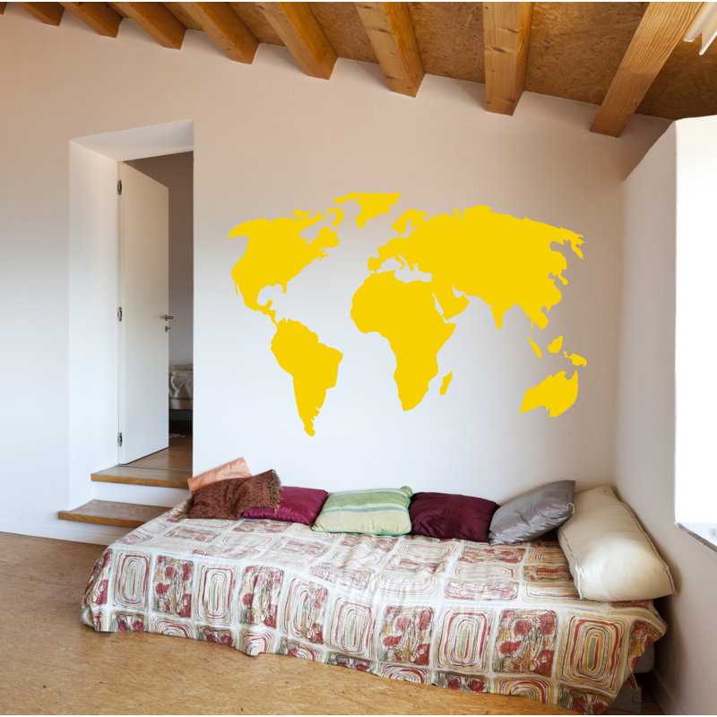 Décalcomanie murale carte du monde, H 22 po x l 32 po x P 0,01 po, Jaune clair