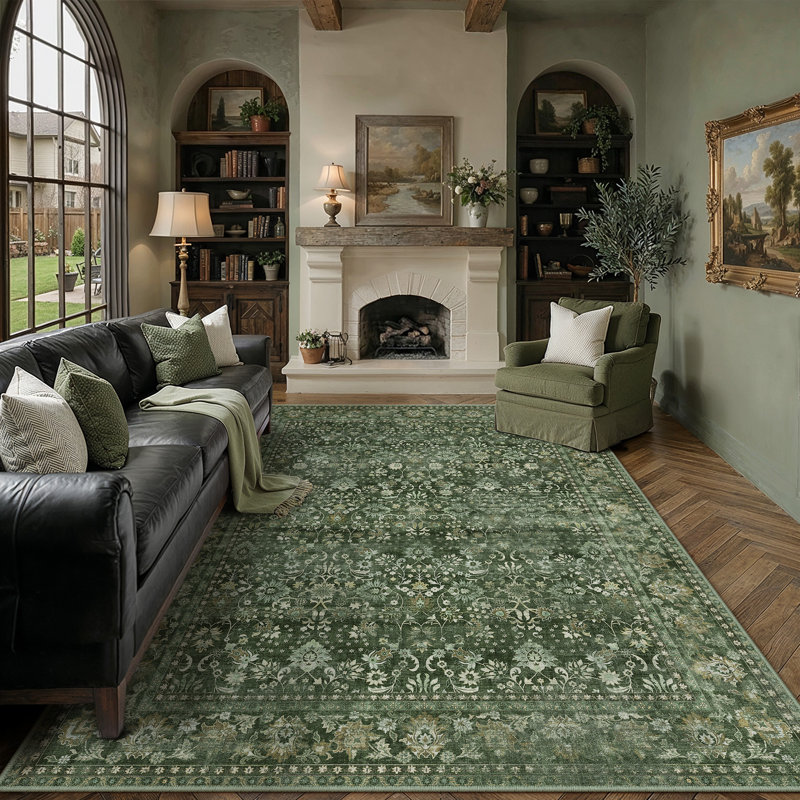 Tapis traditionnel lavable Cohen, Vert, Rectangle 9 pi x 12 pi