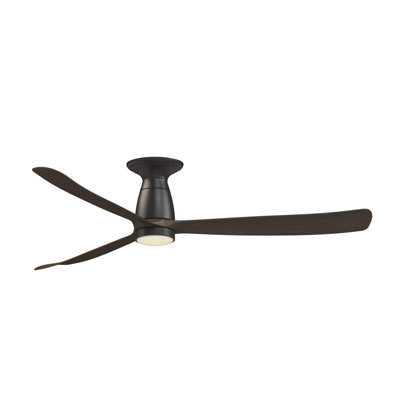 Ventilateur de plafond intelligent Kute de 60 pouces encastré intérieur/extérieur avec kit d'éclairage DEL moleté à température de couleur sélectionnable - Bronze foncé avec pales en noyer foncé