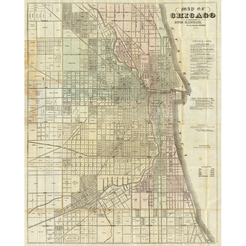 Carte de Chicago en 1857, H 18 po x l 14 po