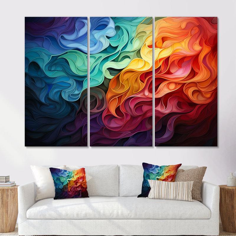 Multicolor Op Art Symmetometric Illusions I - ensemble d'art sur toile Op, Toile tendue, H 28 po x l 36 po x P 1 po