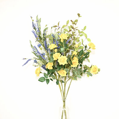 36 po Bouquet de roses artificielles, bouquet d'eucalyptus lavande, vase, fermier, verdure, branche, feuillage, longue tige, bouquet en vrac pour fête de mariage, bureau à domicile, centre de table, décorations de tablettes
