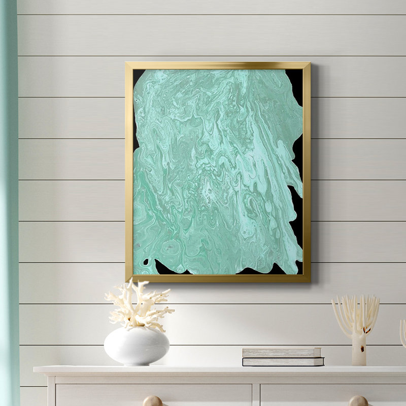 Toile encadrée de qualité supérieure bleu sarcelle Cascade II - prête à être accrochée, Or, H 20 po x l 16 po