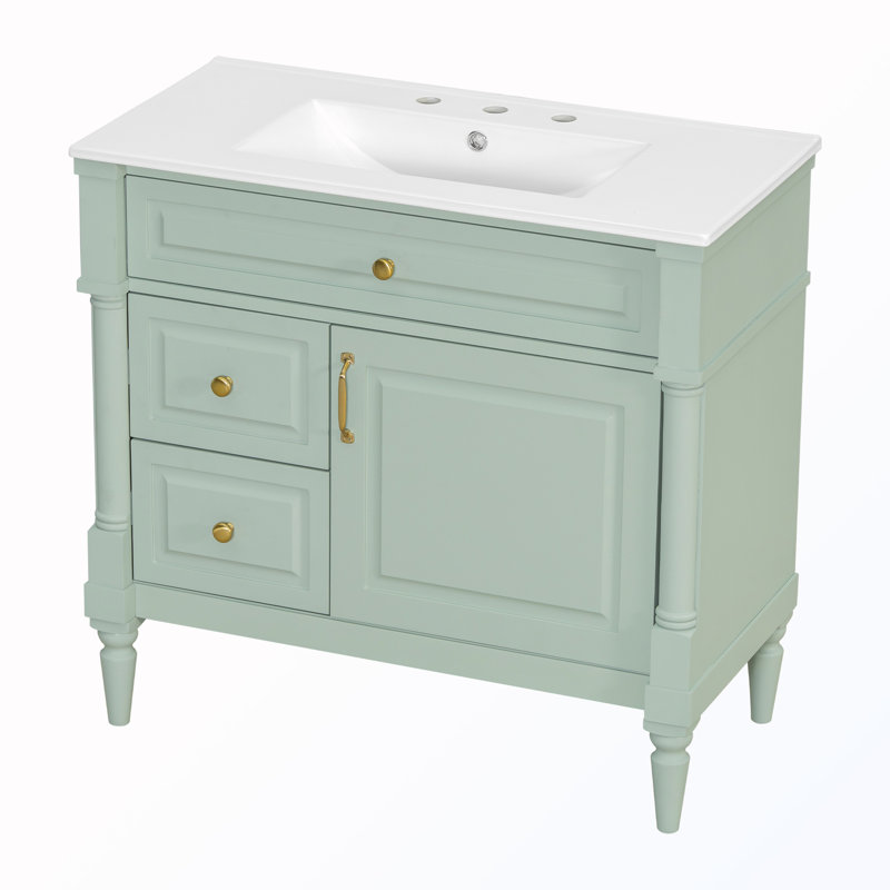 Freestanding Bathroom Cabinet With Flip Drawer, Green