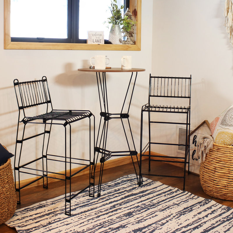 Ensemble de bar en acier 3 pièces avec table et 2 tabourets de bar, noir