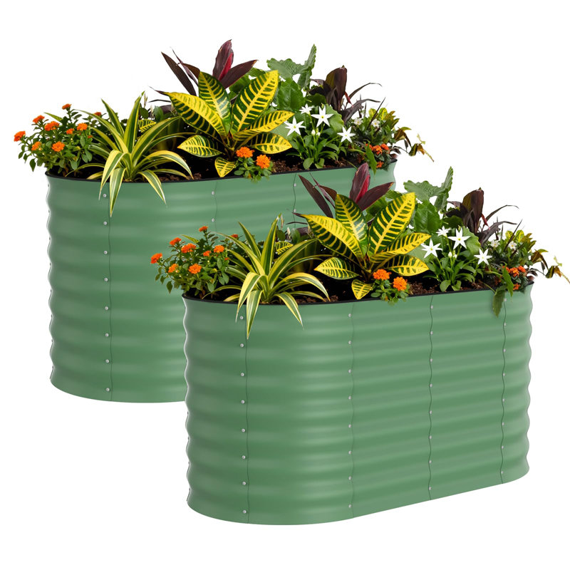 2 Pcs Raised Garden Beds Outdoor, Galvanized Steel Planter Box for Vegetables, Flowers, Rust-Resistant Garden Box, Easy Assembly Raised Beds, Durable Planters for Outdoor Plants