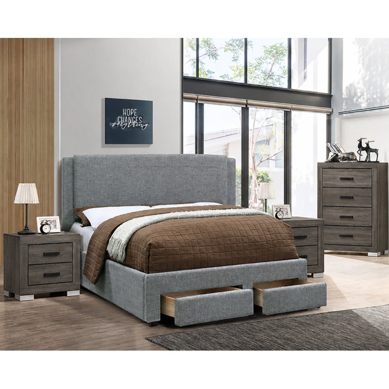 Lit plateforme avec rangement Mullican, Complet/Double