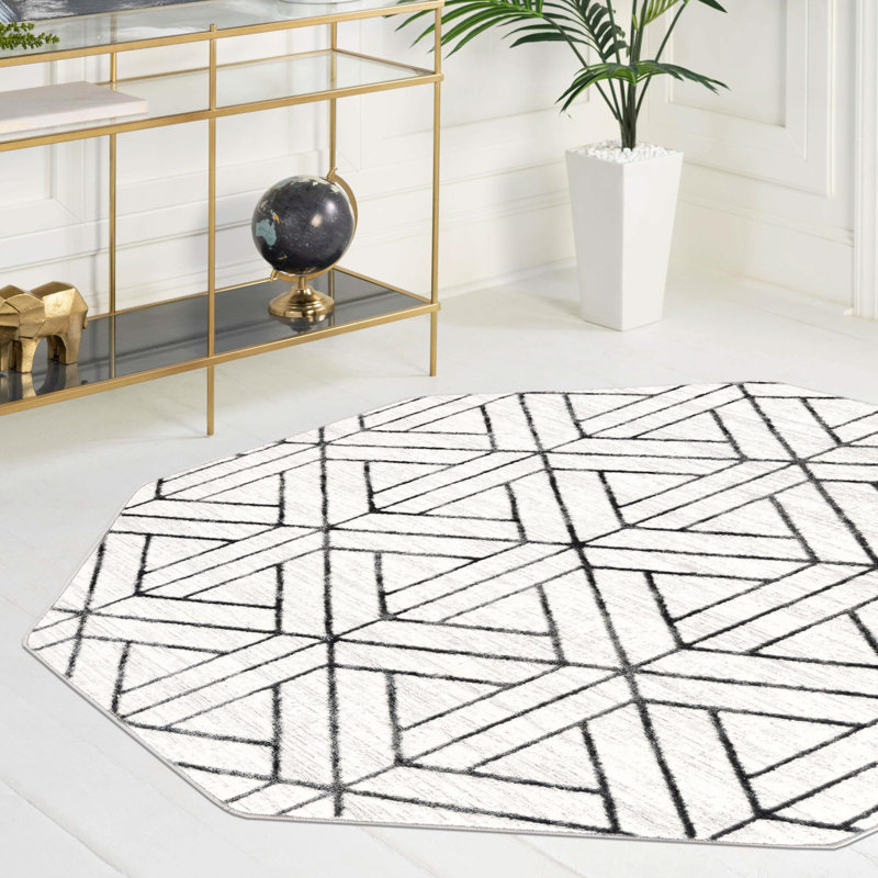 Tapis d'intérieur en polyester tissé à la machine octogonal Eshin, Octogone 5 pi 3 po