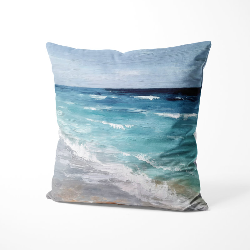 Beach Decorative Cushion - Blue Coastal Beach Wonder Decorative Throw Pillow, 16"H x 16"W