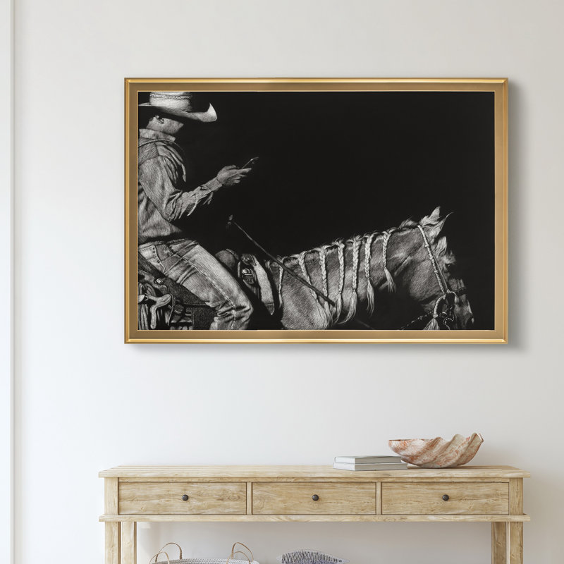 «Cowboy Scratchboard II» - Cadre photo, impression sur toile, H 22,5 po x l 30,5 po x P 1,5 po, Doré