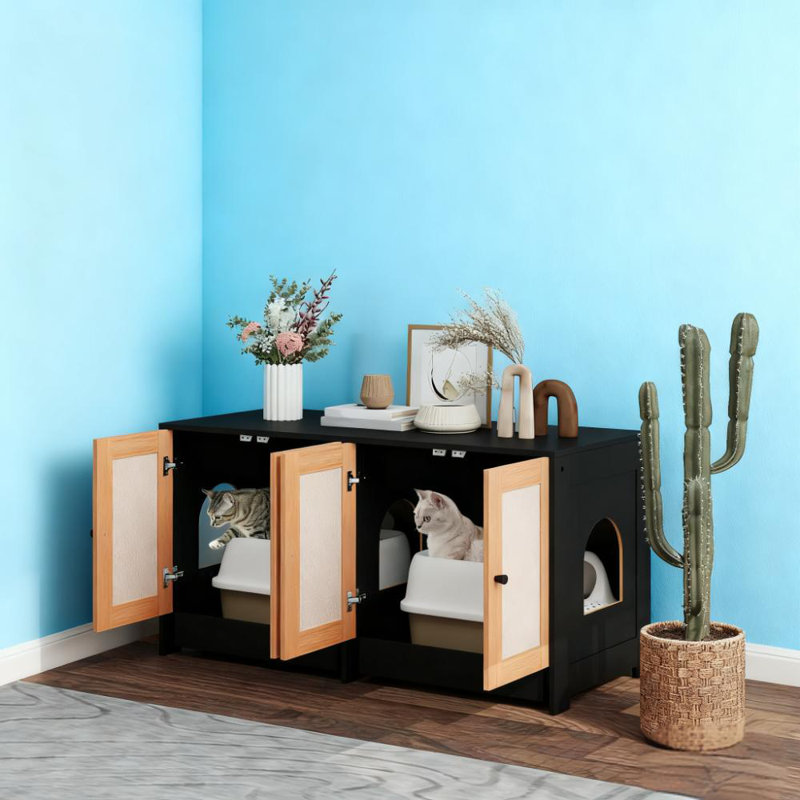 Armoire à litière cachée pour deux chats