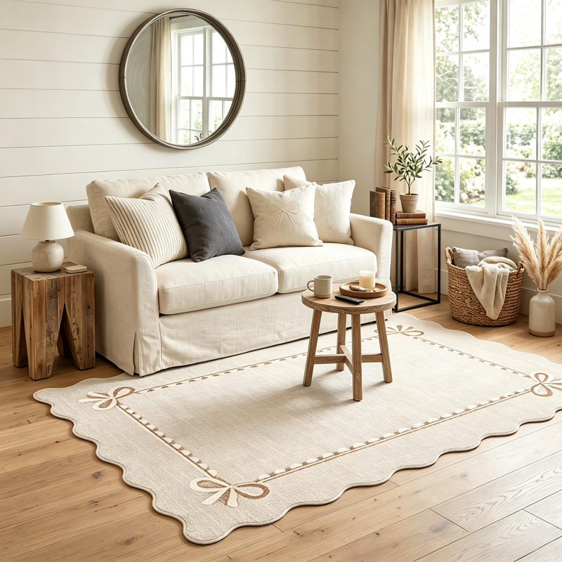 Tapis festonné lavable à nœuds pour chambre de bébé et couloir, Rose, Rectangle 9' x 12'