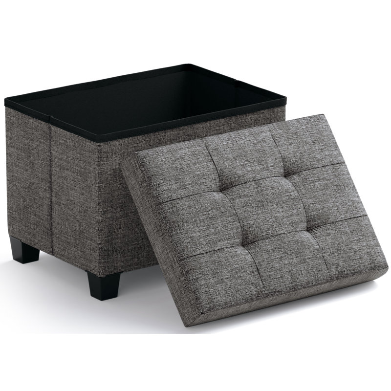 Collapsible Rectangle Small Storage Ottoman with Legs - 12" x 16" x 12", Dark Gray