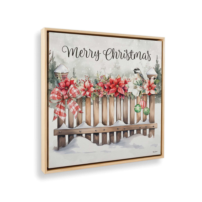 «Merry Christmas Fence» par Nicole DeCamp, reproduction d'art, Toile avec cadre, L 30 po x H 30 po, Érable