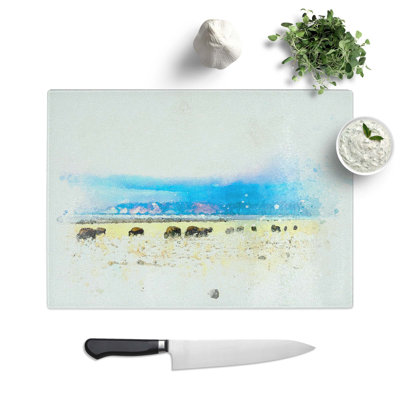 Glass Grazing Bison in Utah in Abstract Chopping Board