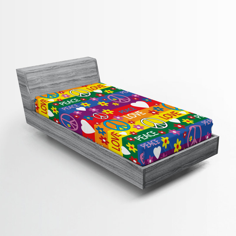 Ensemble de 2 draps-hippies Ambesonne, Twin Extra Long Fitted Sheet
