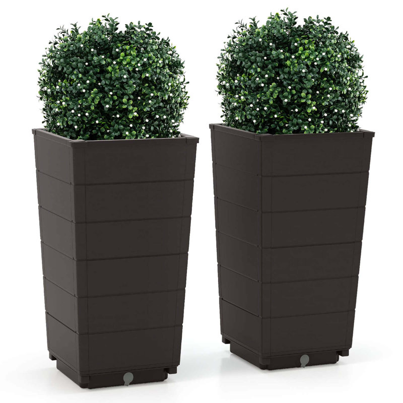 23" Tall Planter Set Of 2 For Indoor/ Outdoor Use Large Self-watering Plant Pot, Brown