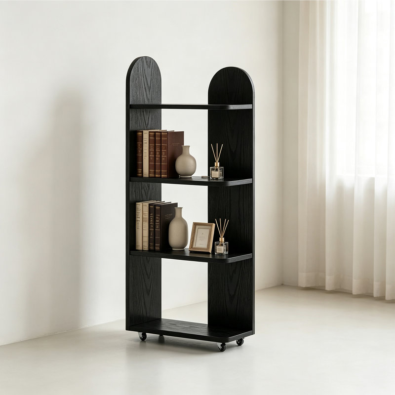 Tablette de rangement étroite en bois d'hévéa, Noir
