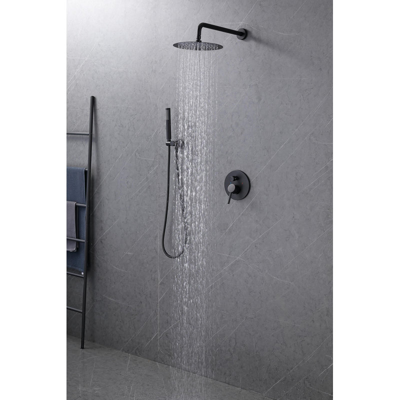 Complete Shower System with Rough-in Valve with 10 Inches Round Rain Shower Head, Matte Black