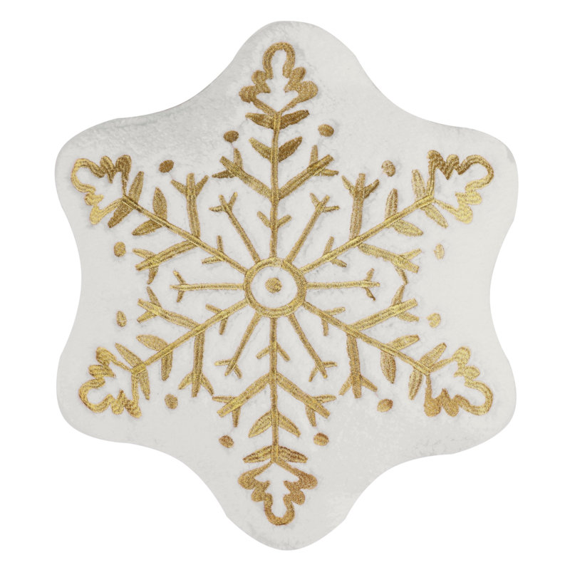 Greenland Home Fashions Holiday Snowflake Decorative Christmas Pillow, 18 Inch, White & Gold